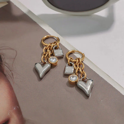 [Raffine]Sarah Heart & Lock Gold Earrings