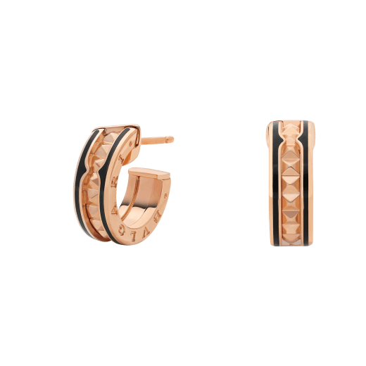 [Raffine]ZERO 1 ROCK PINK GOLD EARRINGS WITH STUDDED SPIRAL AND BLACK CERAMIC