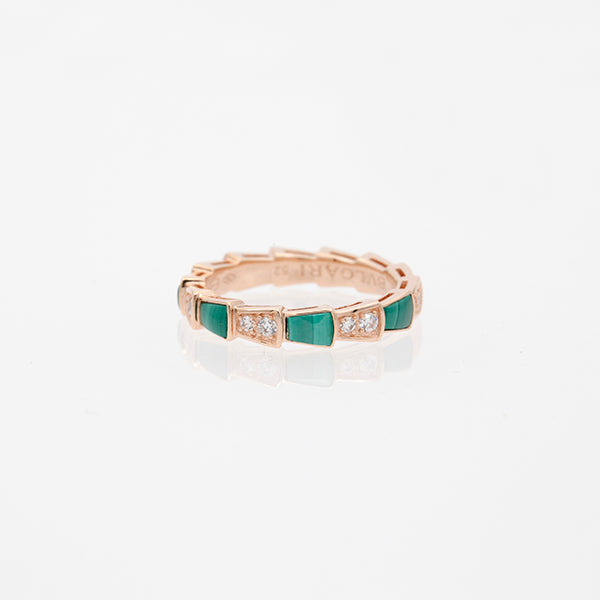 [Raffine]ANILLO SERPENTI ORO ROSA MALAQUITA DIAMANTE 3MM