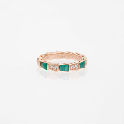 [Raffine]ANILLO SERPENTI ORO ROSA MALAQUITA DIAMANTE 3MM