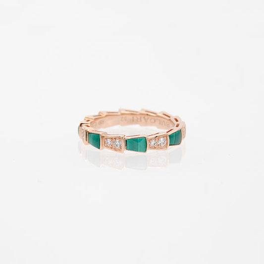 [Raffine]ANILLO SERPENTI ORO ROSA MALAQUITA DIAMANTE 3MM