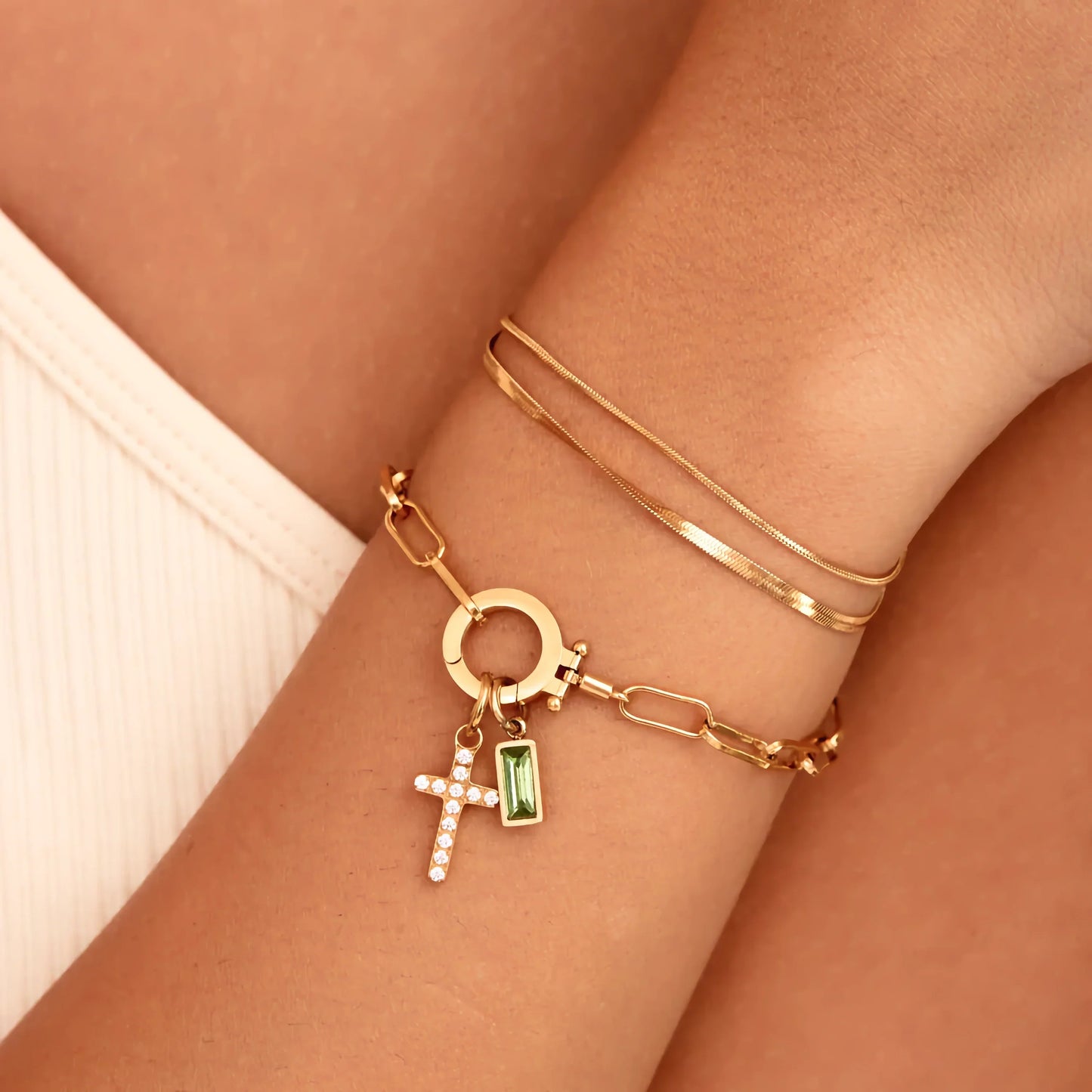[Raffine]Annabella Birthstone Cross Bracelet