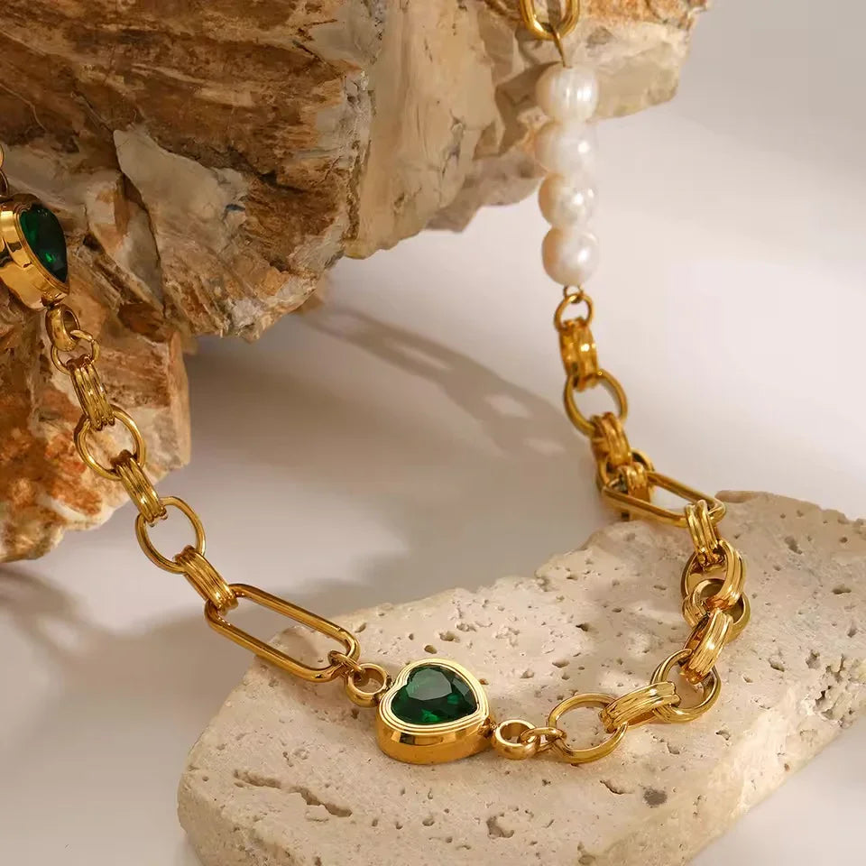 [Raffine]Melanie Emerald Pearl Bracelet