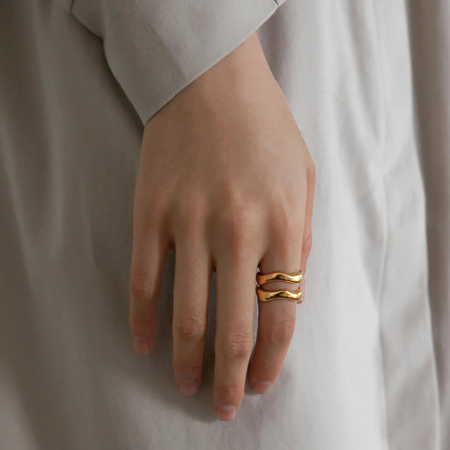 [Raffine]Lunaria Gold Wave Ring