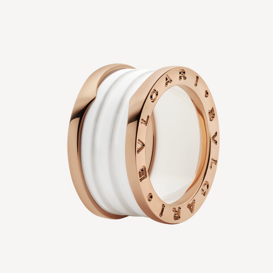 [Raffine]ZERO 1 FOUR-BAND LOOPS AND WHITE CERAMIC SPIRAL PINK GOLD RING