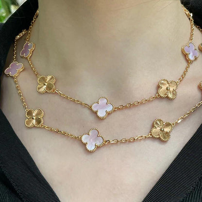 [Raffine]CLOVER 20 MOTIFS LASER PINK MOP NECKLACE