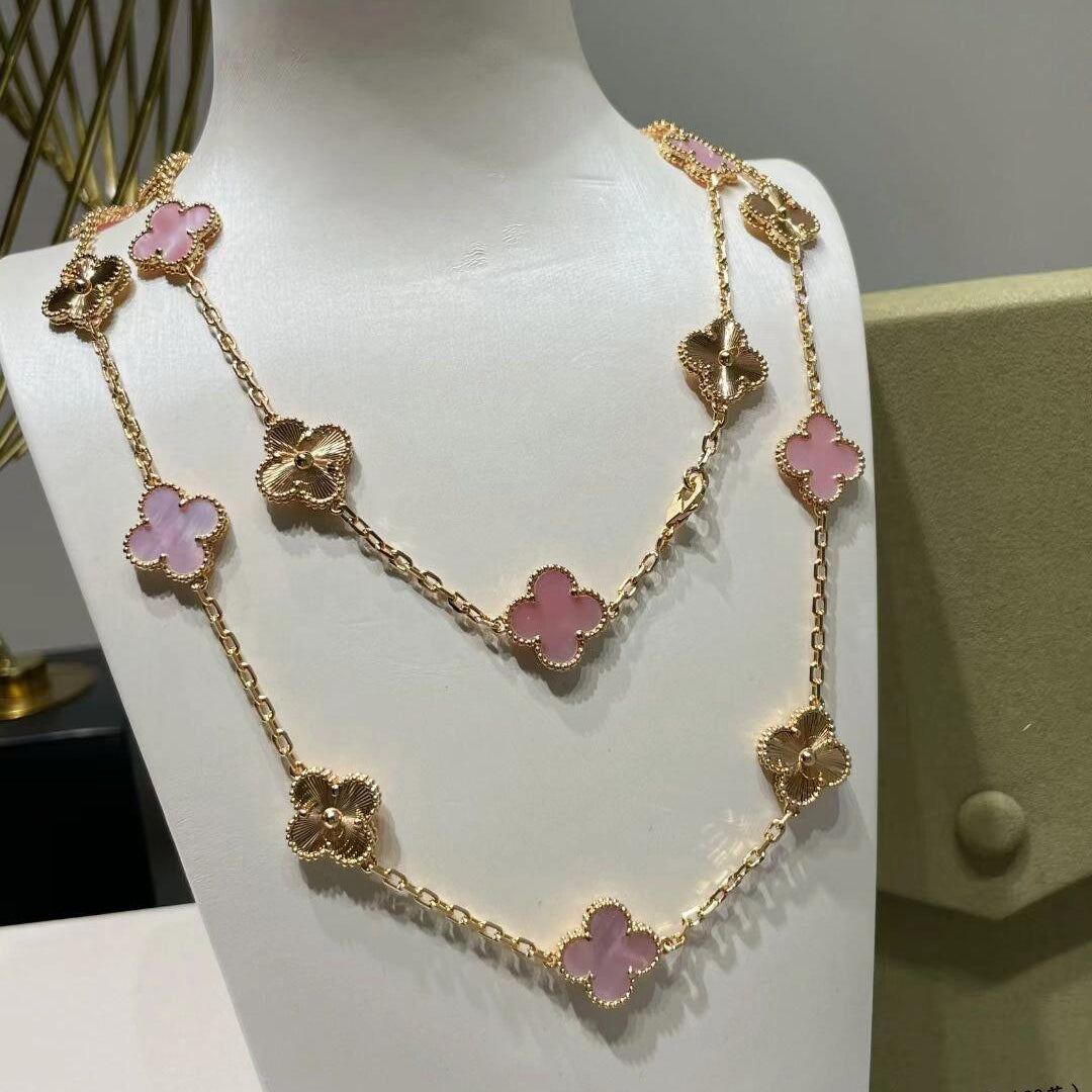 [Raffine]CLOVER 20 MOTIFS LASER PINK MOP NECKLACE