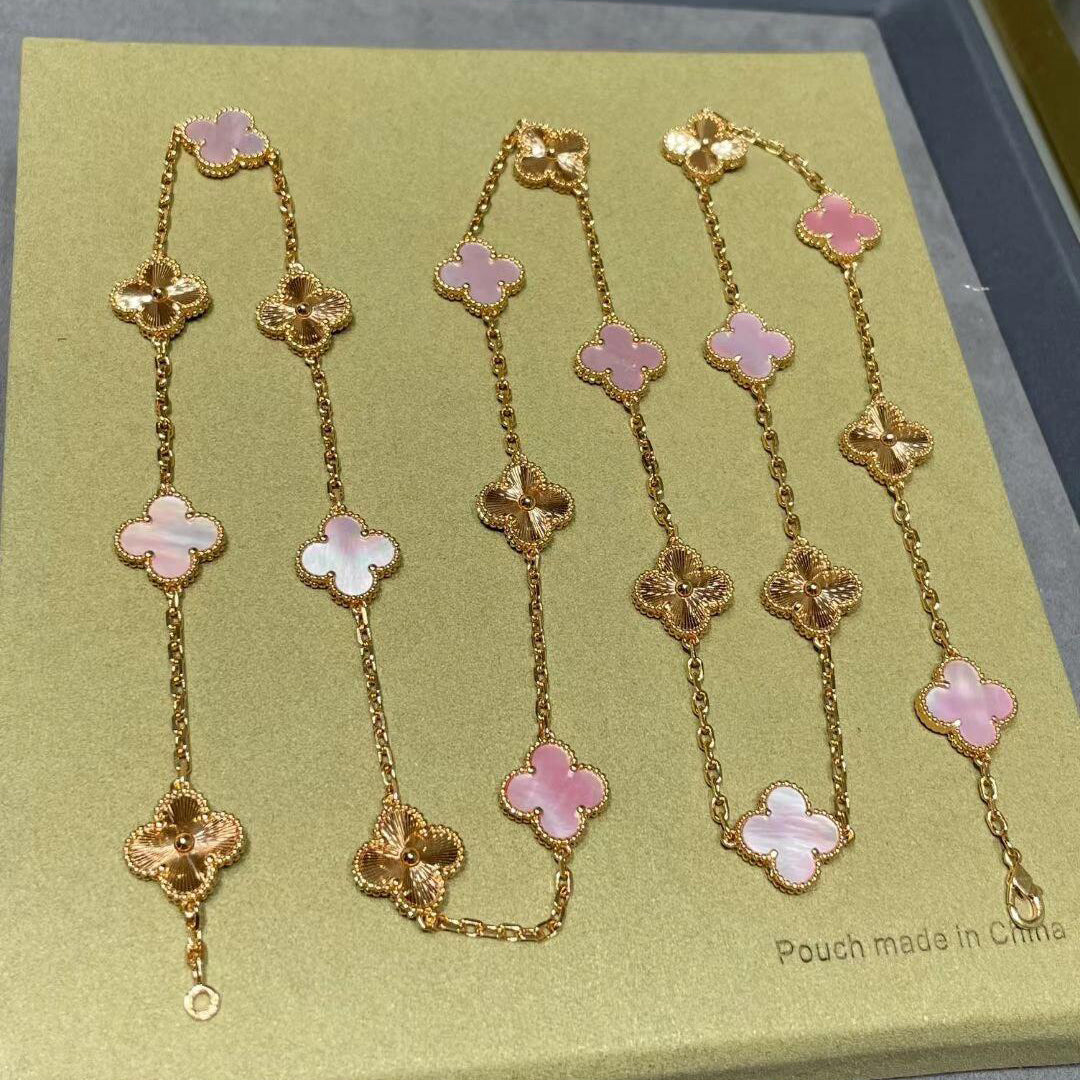 [Raffine]CLOVER 20 MOTIFS LASER PINK MOP NECKLACE