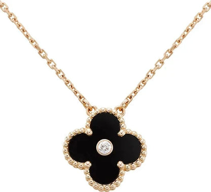 [Raffine] COLLAR DE ÓNIX Y DIAMANTE DE TRÉBOL DE 15 MM