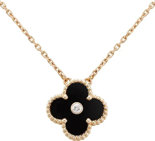 [Raffine] COLLAR DE ÓNIX Y DIAMANTE DE TRÉBOL DE 15 MM