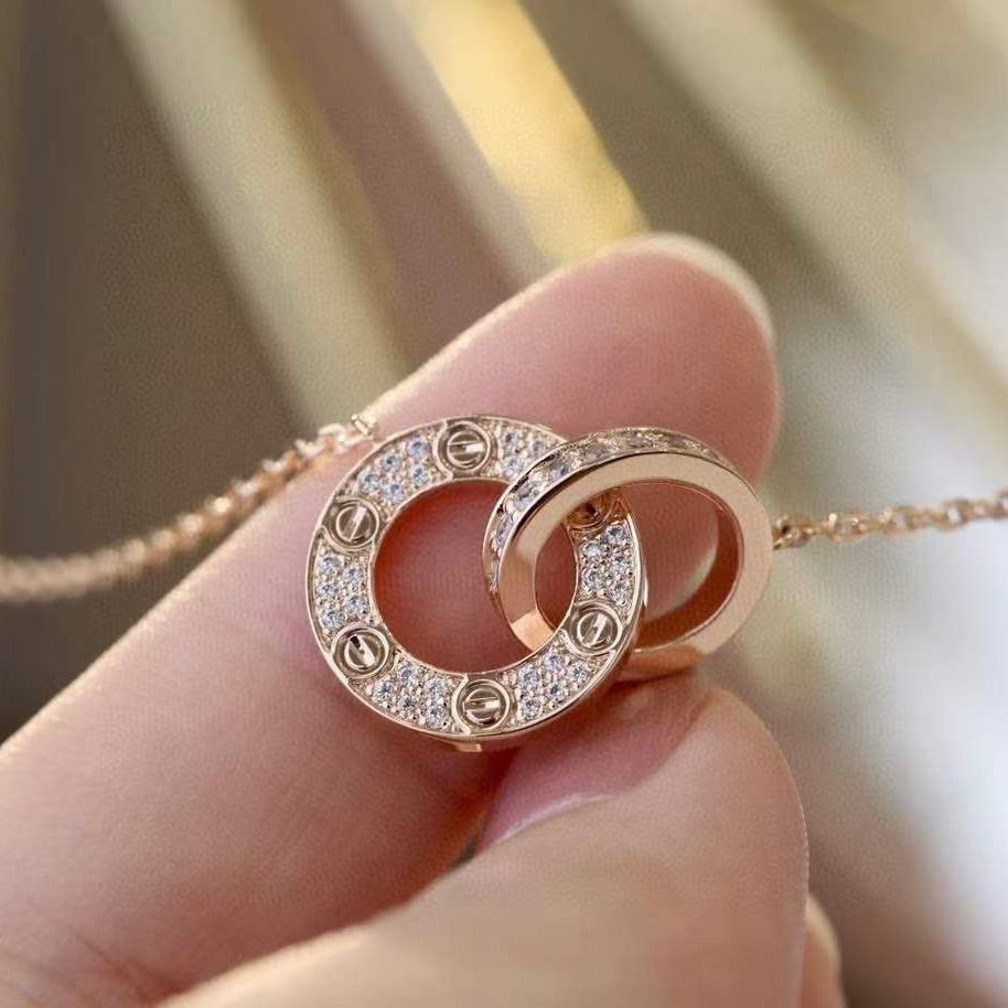 [Raffine]LOVE 7.6MM NECKLACE ROSE GOLD AND SILVER  FULL DIAMOND