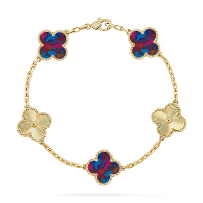 [Raffine] مجموعة سوار CLOVER 5 MOTIF COLOR GEMSTONES