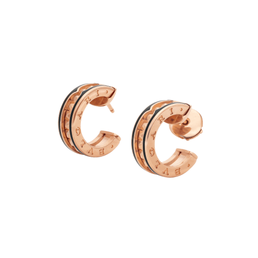 [Raffine]ZERO 1 ROCK PINK GOLD EARRINGS WITH STUDDED SPIRAL AND BLACK CERAMIC