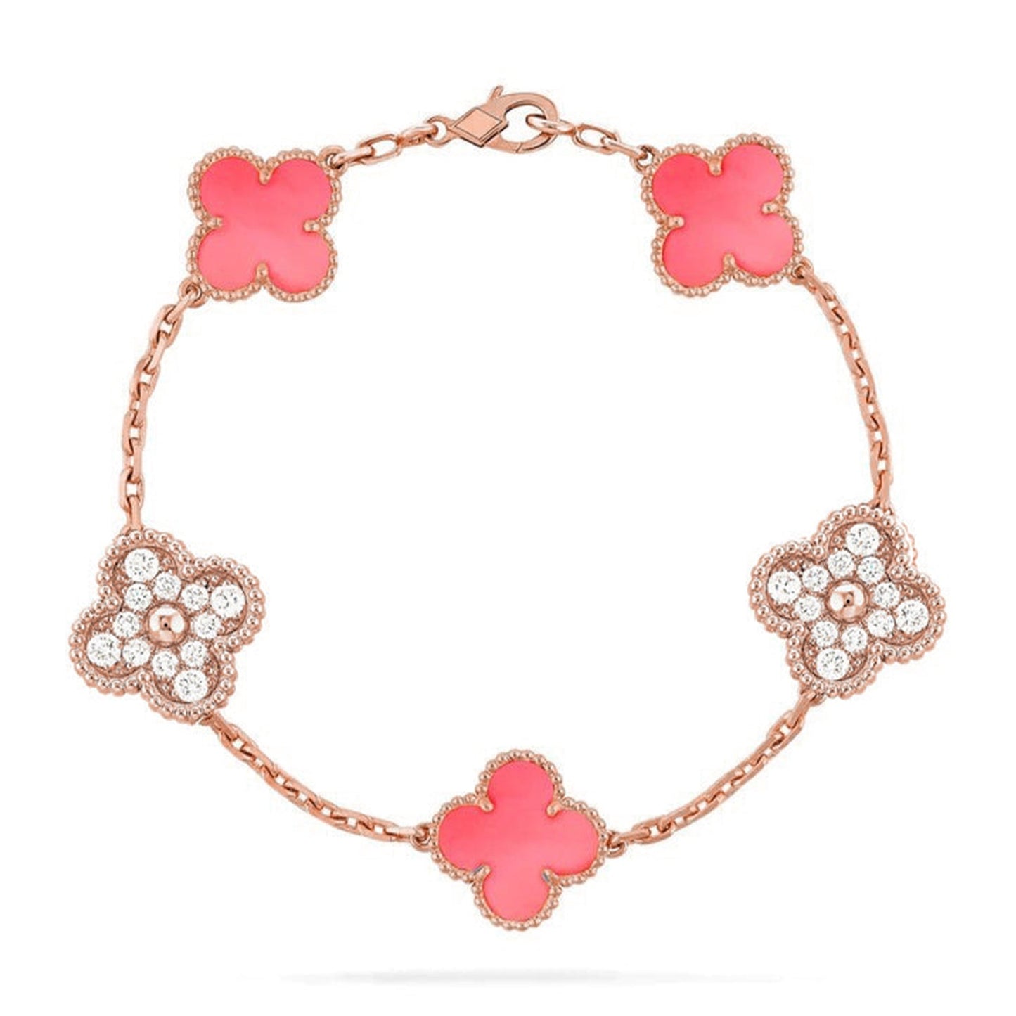 [Raffine] CLOVER 5 MOTIFS ROSA PERLMUTT ARMBAND KOLLEKTION