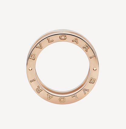[Raffine]ZERO 1 ANILLO DE ORO ROSA CON DOS BANDAS Y ESPIRAL DE CERÁMICA BLANCA