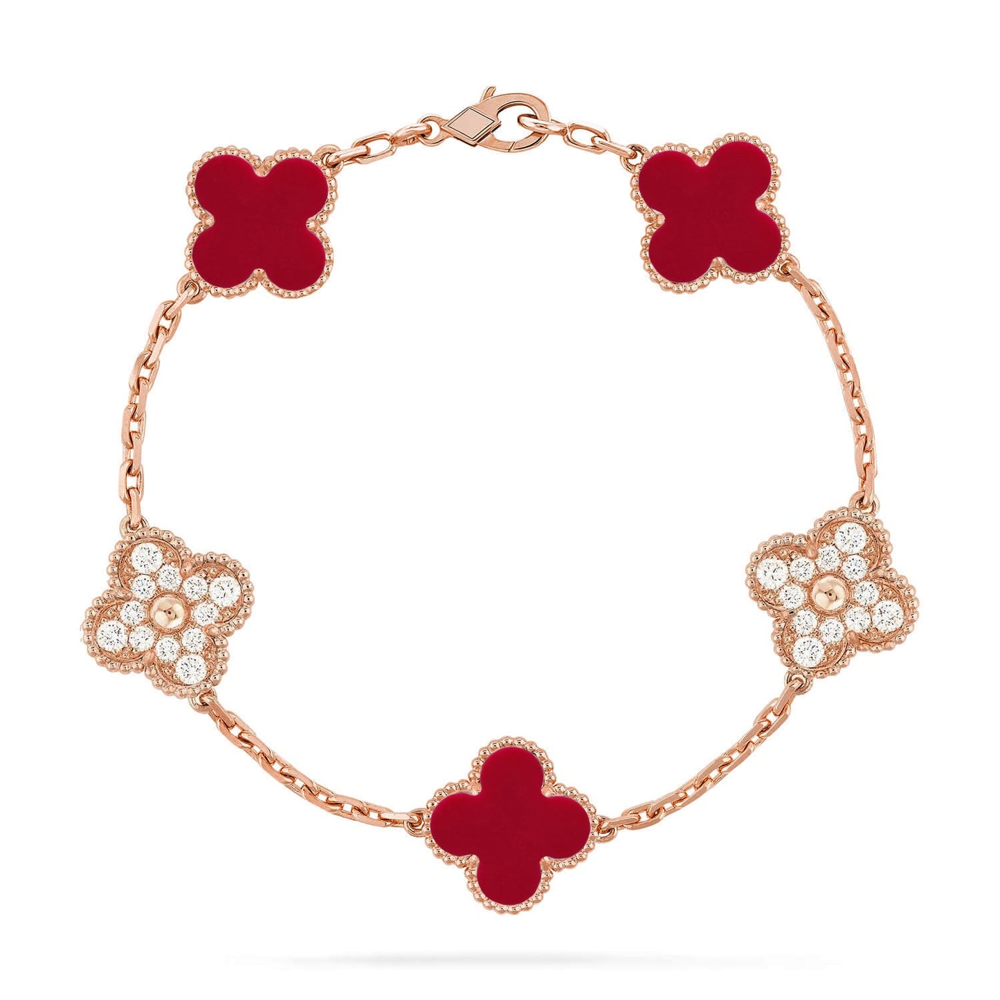 [Raffine] CLOVER 5 MOTIV ROTER KORNELIAN-ARMBAND KOLLEKTION