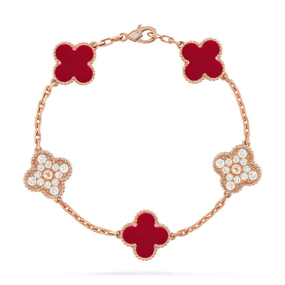 [Raffine] CLOVER 5 MOTIV ROTER KORNELIAN-ARMBAND KOLLEKTION