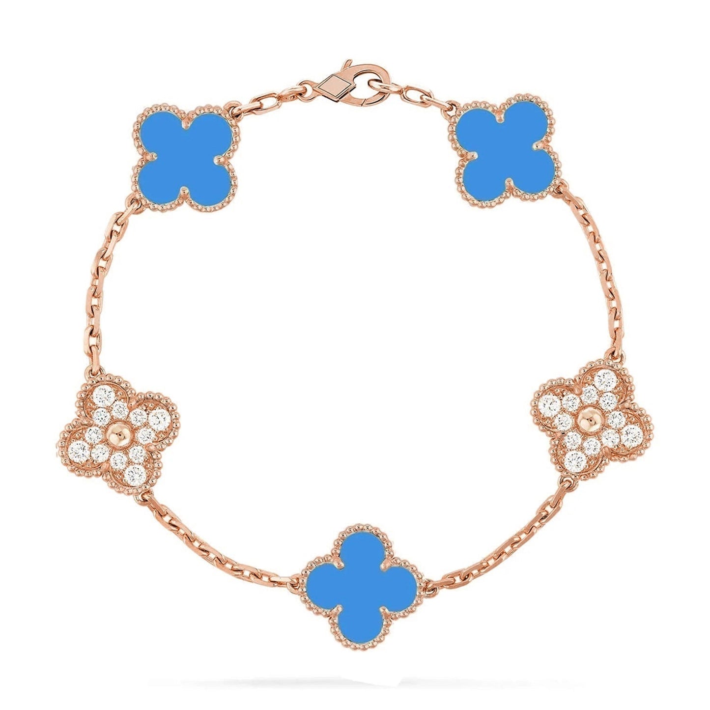 [Raffine] CLOVER 5 MOTIV BLAUER ACHAT ARMBAND KOLLEKTION
