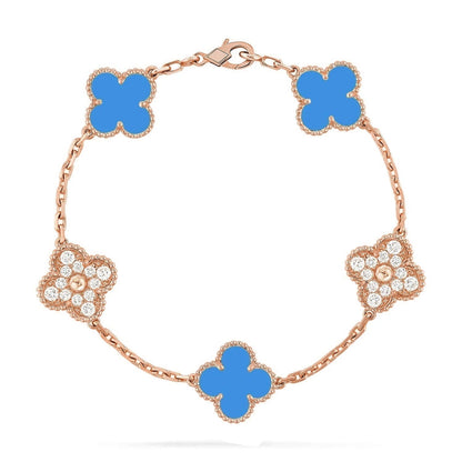 [Raffine] CLOVER 5 MOTIV BLAUER ACHAT ARMBAND KOLLEKTION