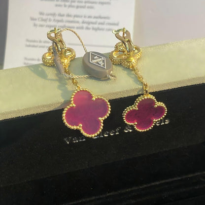 [Raffine]NEW CLOVER 2 MOTIF PINK ENAMEL EARRINGS