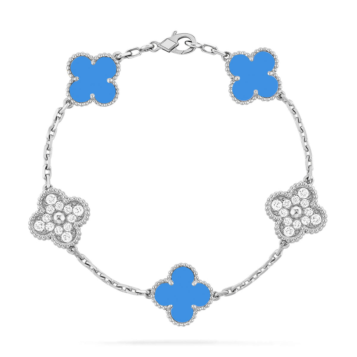 [Raffine] CLOVER 5 MOTIV BLAUER ACHAT ARMBAND KOLLEKTION