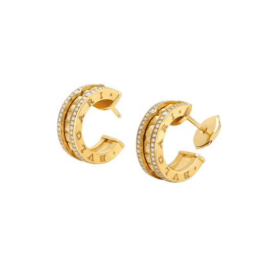 [Raffine]ZERO 1 ROCK GOLD EARRINGS WITH STUDDED SPIRAL AND PAVED DIAMONDS
