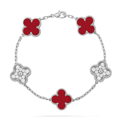 [Raffine] CLOVER 5 MOTIV ROTER KORNELIAN-ARMBAND KOLLEKTION