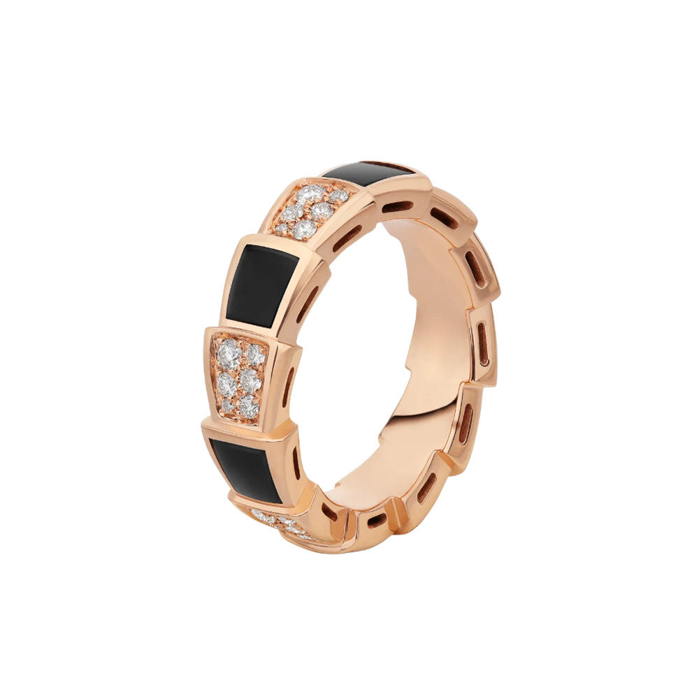 [Raffine]Anillo Serpenti Oro Rosa Mopa Negra Diamante Pavé 4mm