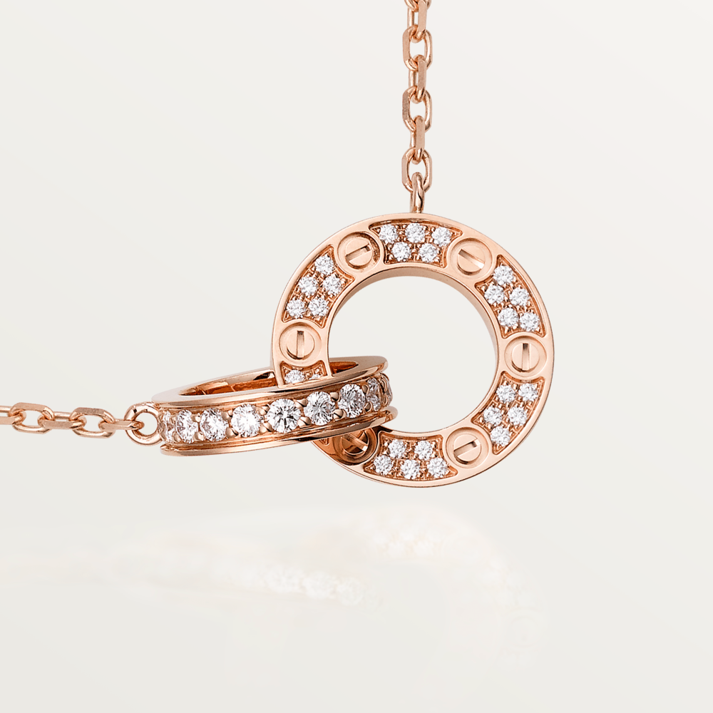 [Raffine]LOVE 7.6MM NECKLACE ROSE GOLD AND SILVER  FULL DIAMOND