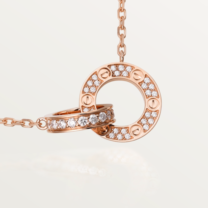 [Raffine]LOVE 7.6MM NECKLACE ROSE GOLD AND SILVER  FULL DIAMOND