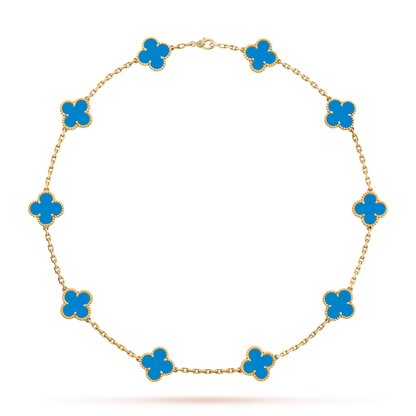 [Raffine] COLLAR DE ÁGATA AZUL CON 10 MOTIVOS DE TRÉBOL