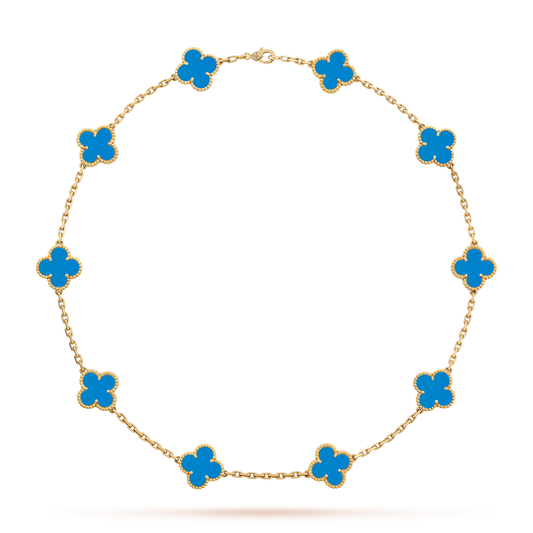 [Raffine] COLLAR DE ÁGATA AZUL CON 10 MOTIVOS DE TRÉBOL