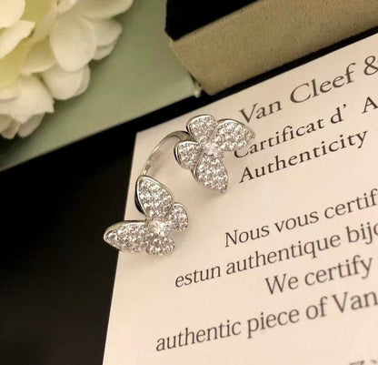 [Raffine] ANILLO DE MARIPOSA DE PLATA CON DIAMANTES DOBLES