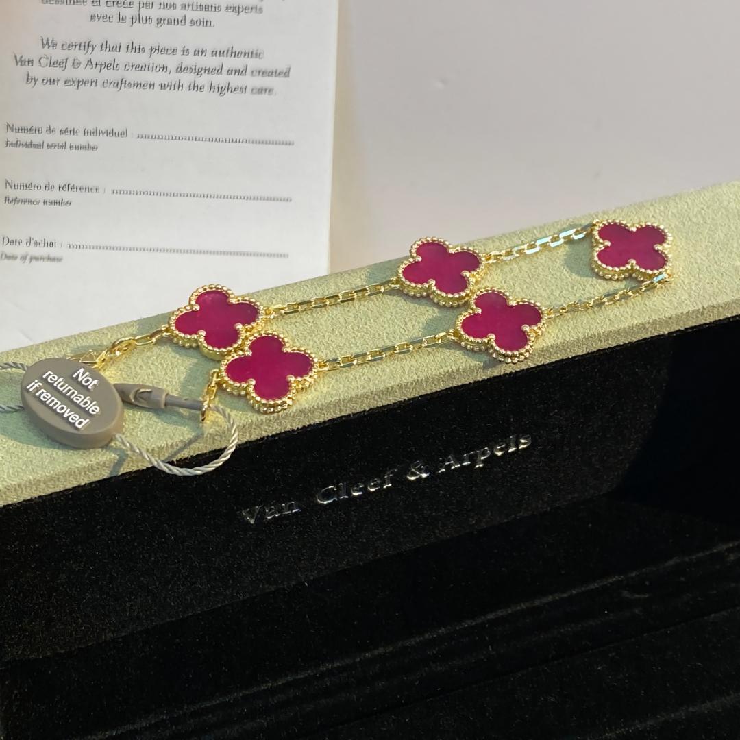 [Raffine]NEW CLOVER 5 MOTIFS PINK ENAMEL BRACELET