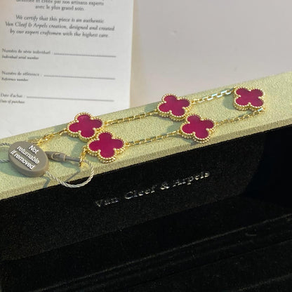 [Raffine]NEW CLOVER 5 MOTIFS PINK ENAMEL BRACELET