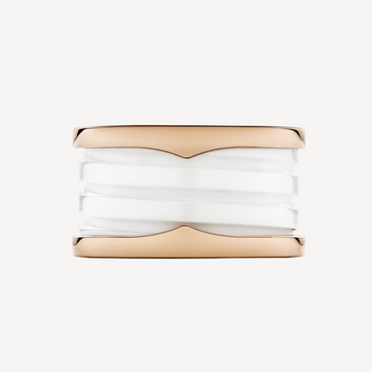 [Raffine]ZERO 1 FOUR-BAND LOOPS AND WHITE CERAMIC SPIRAL PINK GOLD RING