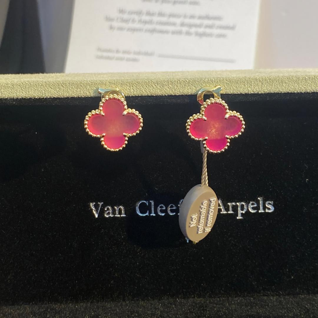 [Raffine]NEW CLOVER 15MM PINK ENAMEL STUD EARRINGS