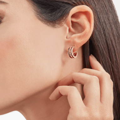[Raffine]ZERO 1 ROCK PINK GOLD EARRINGS WITH STUDDED SPIRAL AND BLACK CERAMIC