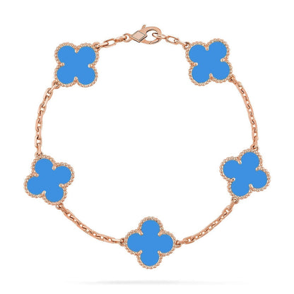[Raffine] CLOVER 5 MOTIV BLAUER ACHAT ARMBAND KOLLEKTION