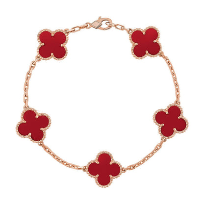 [Raffine] CLOVER 5 MOTIV ROTER KORNELIAN-ARMBAND KOLLEKTION