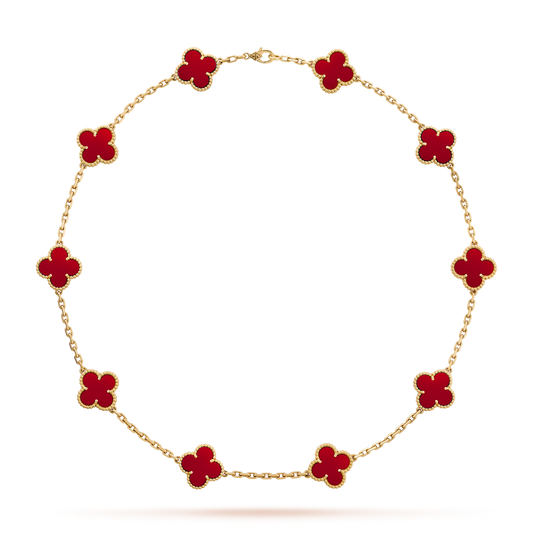 [Raffine] COLLAR DE CORNALINA CON 10 MOTIVOS DE TRÉBOL