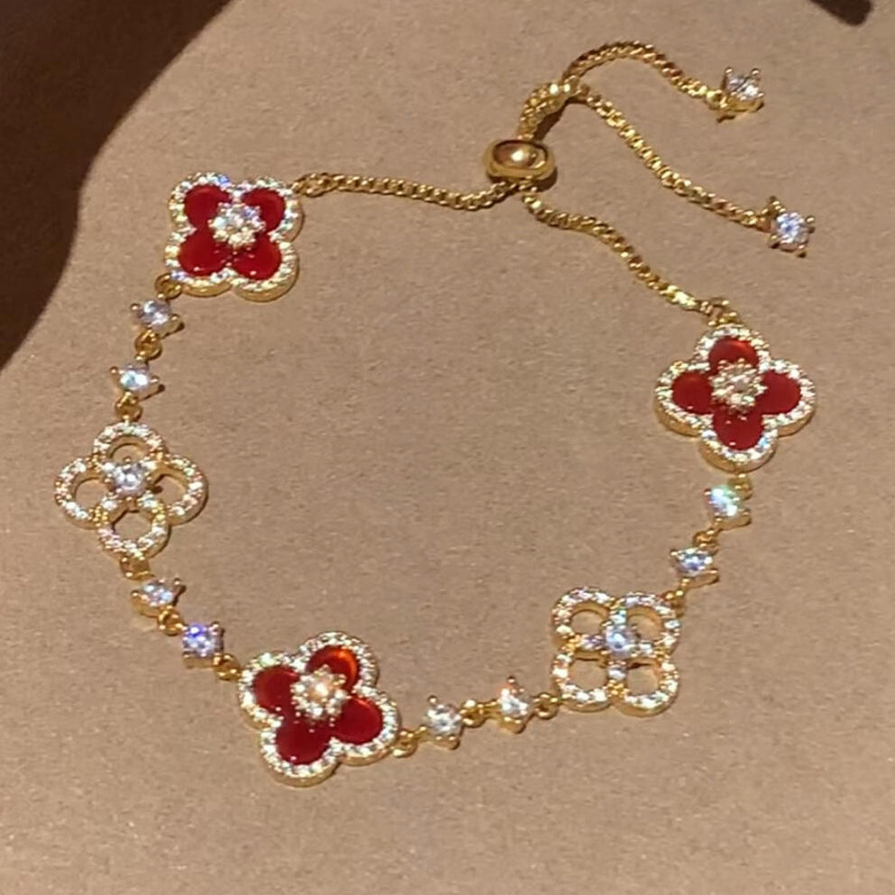 [Raffine]CLOVER 5 MOTIF PINK BLUE RED WHITE BRACELET