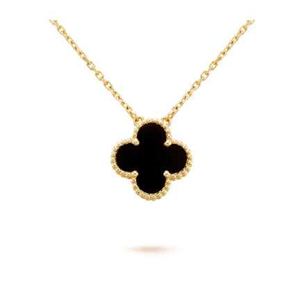 [Raffine] COLLAR DE UNA SOLA FLOR DE ÓNIX NEGRO DE 15 MM DE TRÉBOL