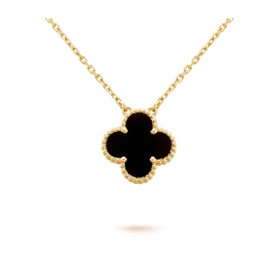 [Raffine] COLLAR DE UNA SOLA FLOR DE ÓNIX NEGRO DE 15 MM DE TRÉBOL