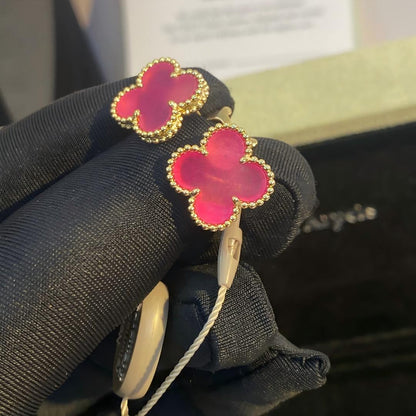 [Raffine]NEW CLOVER 15MM PINK ENAMEL STUD EARRINGS