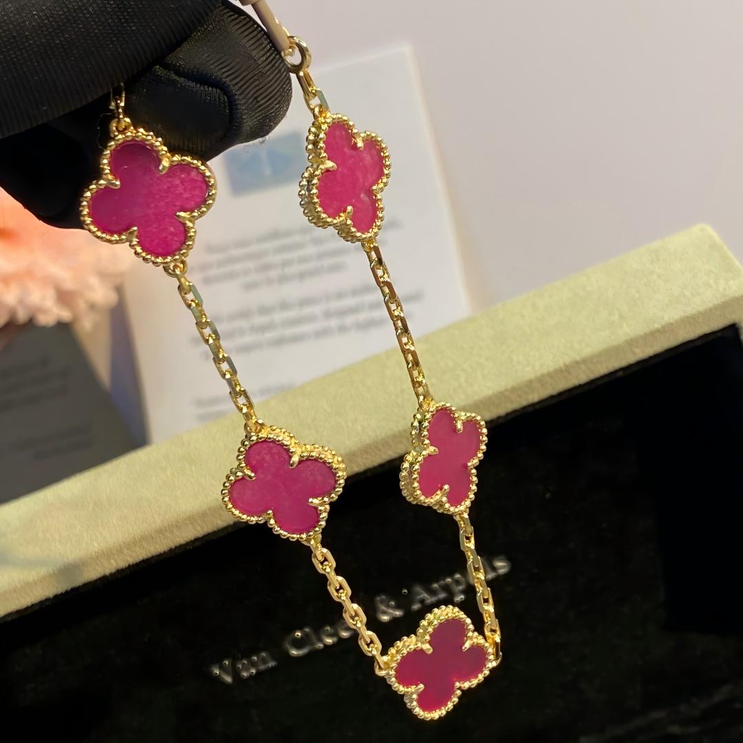 [Raffine]NEW CLOVER 5 MOTIFS PINK ENAMEL BRACELET