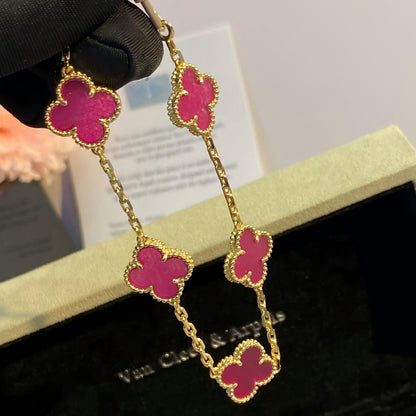 [Raffine]NEW CLOVER 5 MOTIFS PINK ENAMEL BRACELET