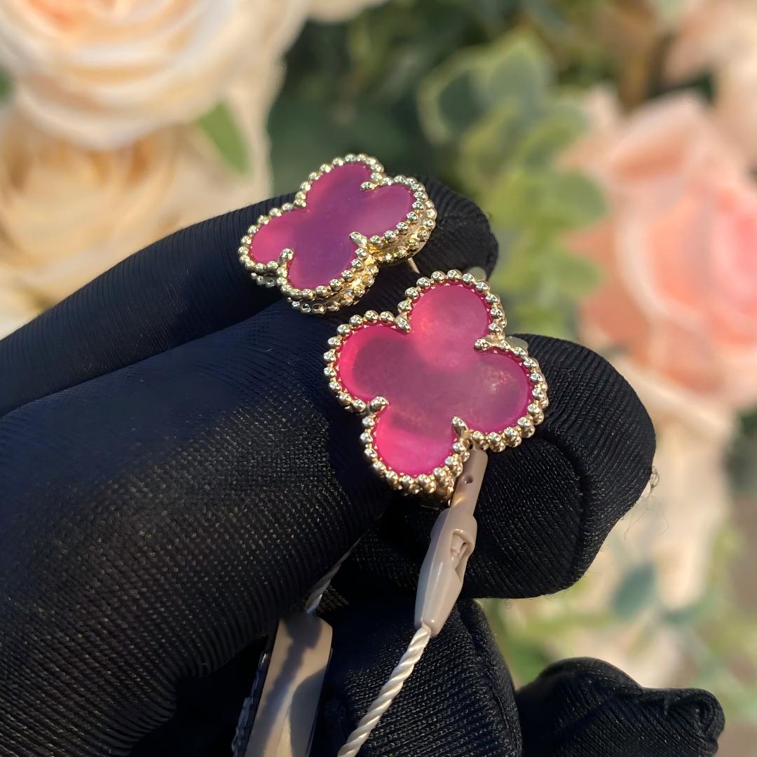 [Raffine]NEW CLOVER 15MM PINK ENAMEL STUD EARRINGS