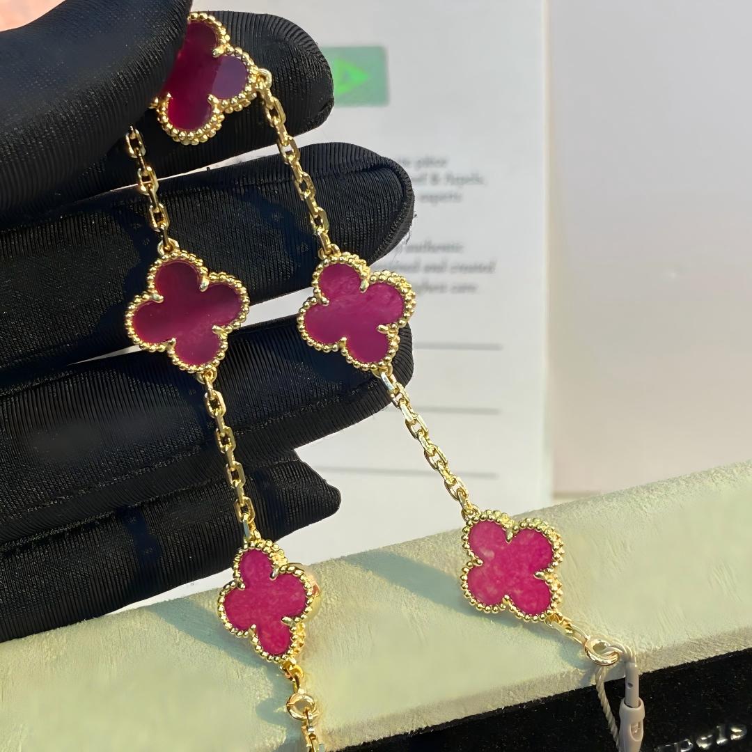 [Raffine]NEW CLOVER 5 MOTIFS PINK ENAMEL BRACELET