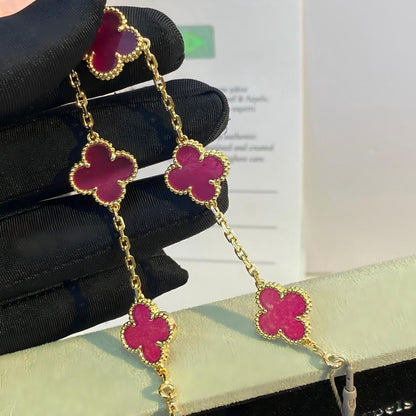 [Raffine]NEW CLOVER 5 MOTIFS PINK ENAMEL BRACELET